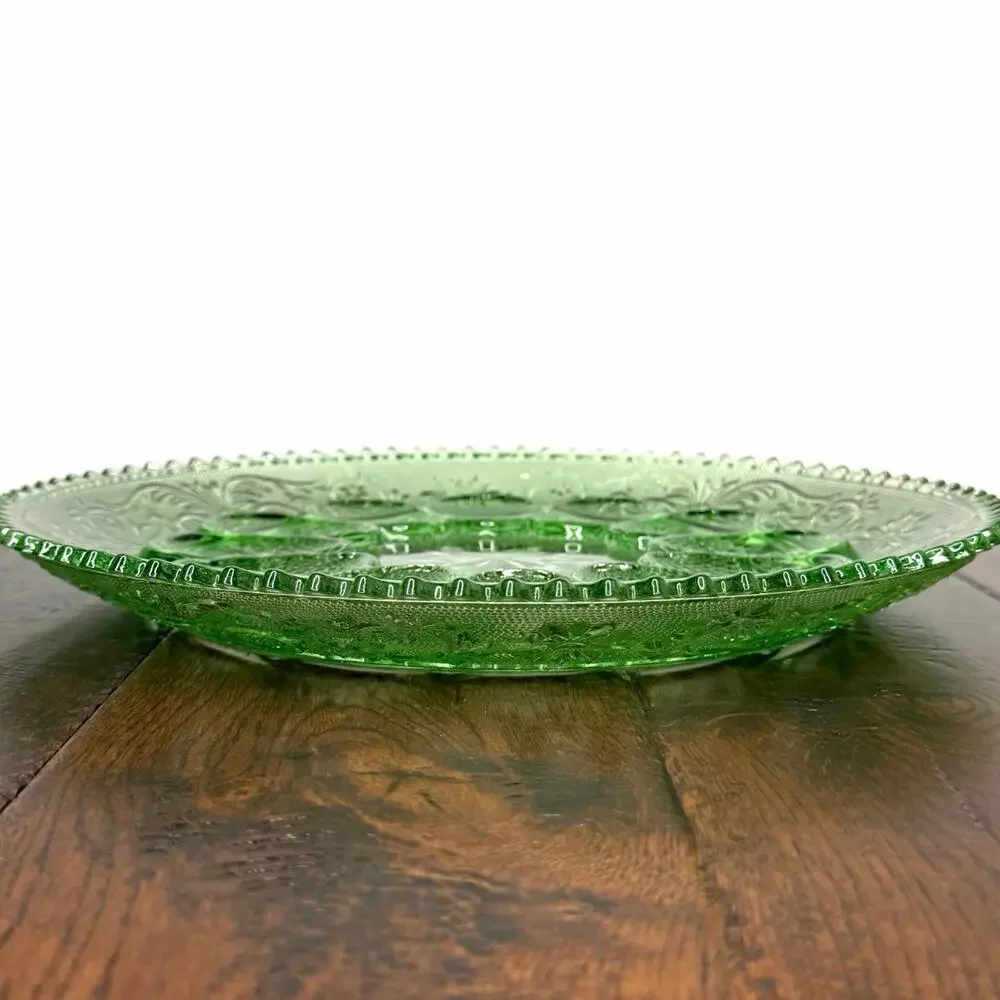 Vintage Indiana Glass Tiara Exclusives Chantilly Green Deviled Egg Plate